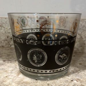Vintage glass black and gold coin ice bucket or large bowel